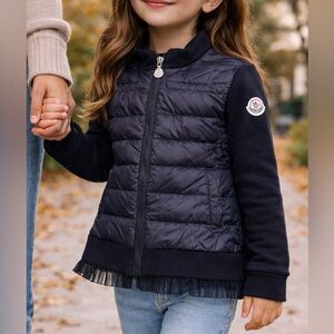 Moncler Girls Pleated Hem Down Jacket – Midnight Blue – Size 6